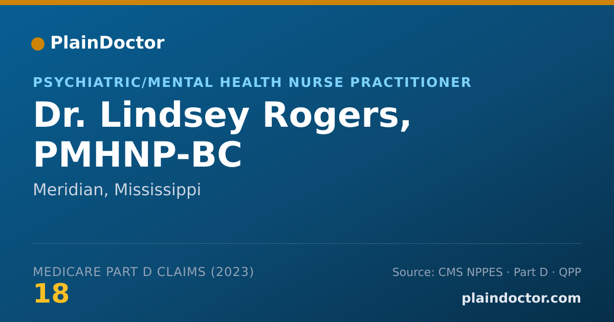Shareable card for Lindsey Rogers, PMHNP-BC - Psychiatric/Mental Health Nurse Practitioner, Meridian, MS