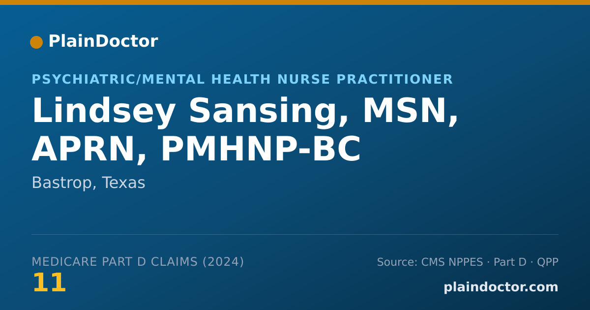 Shareable card for Lindsey Sansing, MSN, APRN, PMHNP-BC - Psychiatric/Mental Health Nurse Practitioner, Bastrop, TX