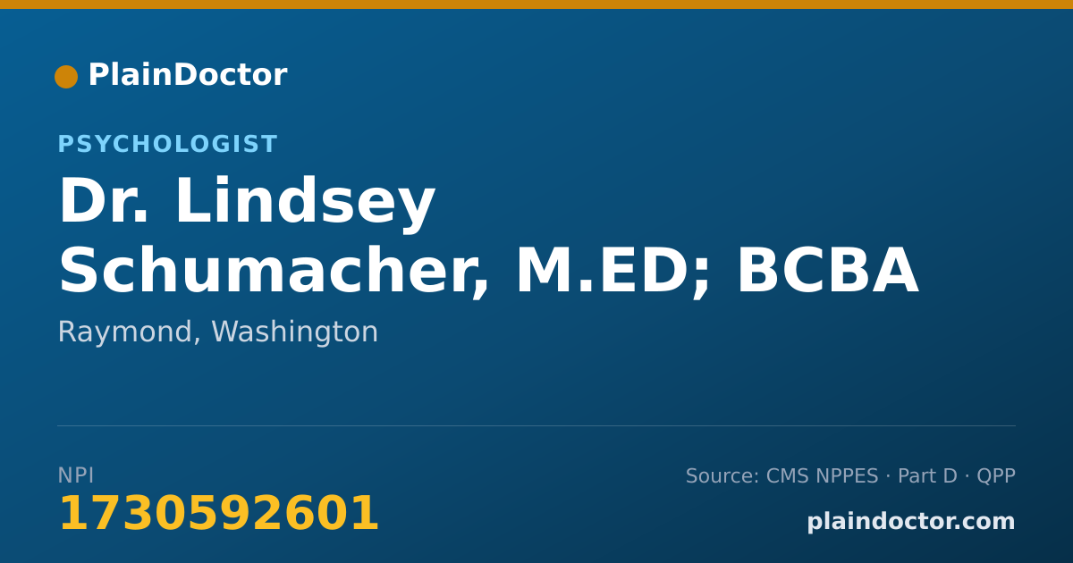 Shareable card for Lindsey Schumacher, M.ED; BCBA - Psychologist, Raymond, WA