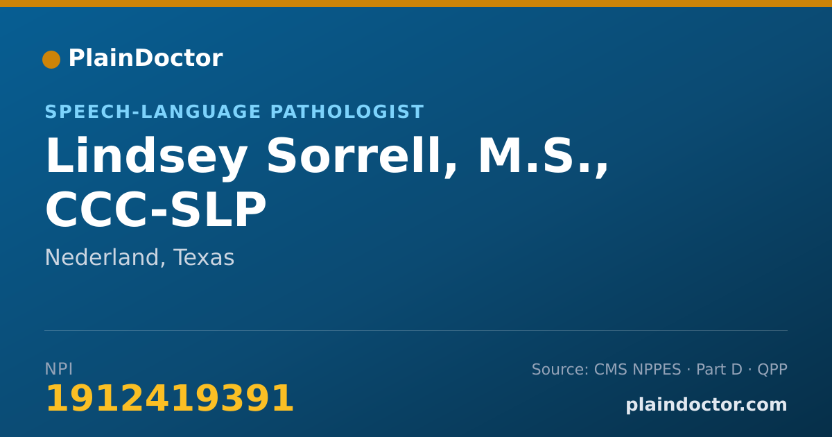 Shareable card for Lindsey Sorrell, M.S., CCC-SLP - Speech-Language Pathologist, Nederland, TX