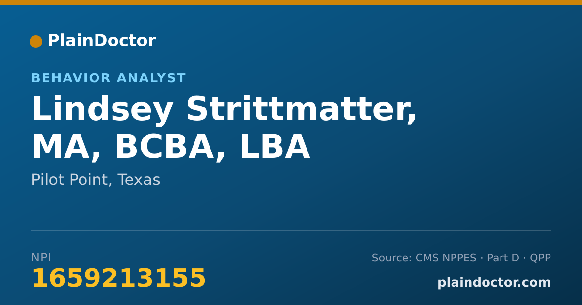 Shareable card for Lindsey Strittmatter, MA, BCBA, LBA - Behavior Analyst, Pilot Point, TX