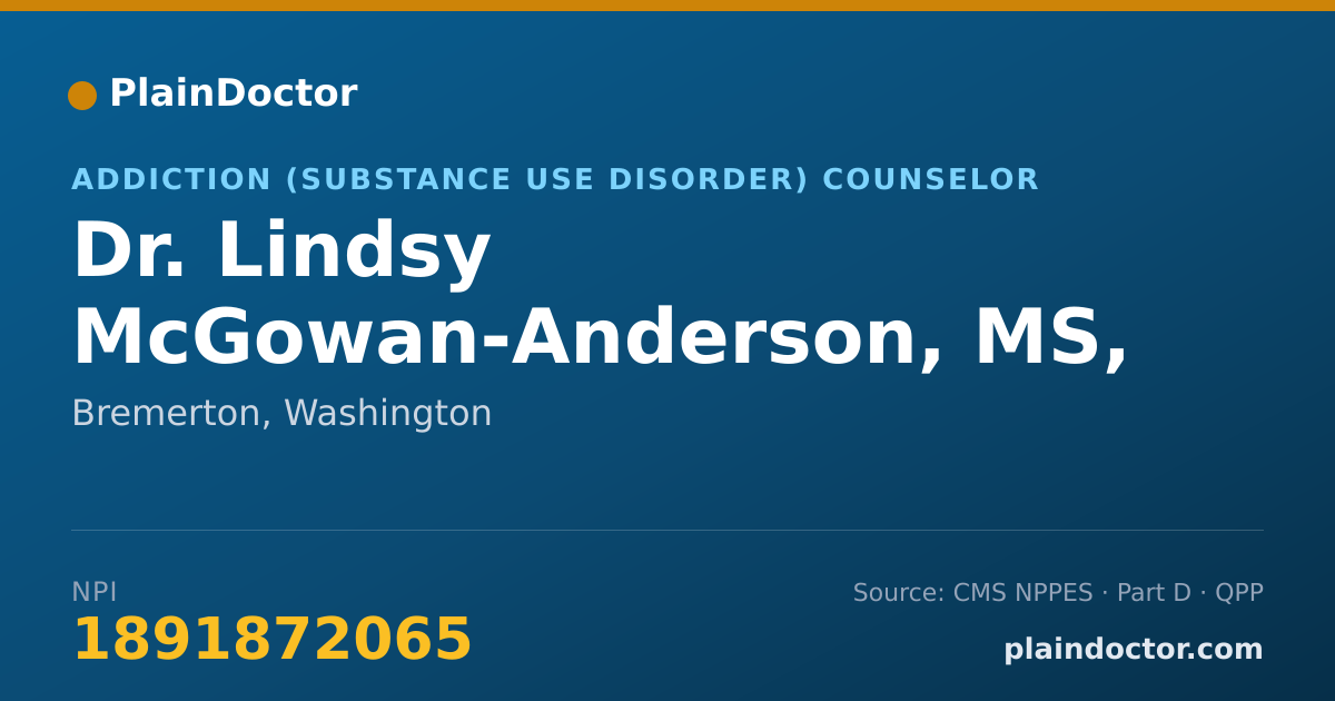 Shareable card for Lindsy McGowan-Anderson, MS, NCAC, CDP - Addiction (Substance Use Disorder) Counselor, Bremerton, WA