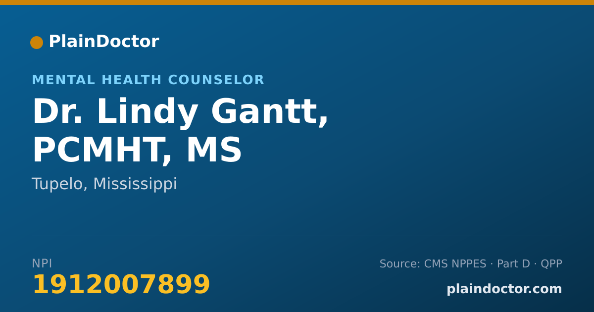 Shareable card for Lindy Gantt, PCMHT, MS - Mental Health Counselor, Tupelo, MS
