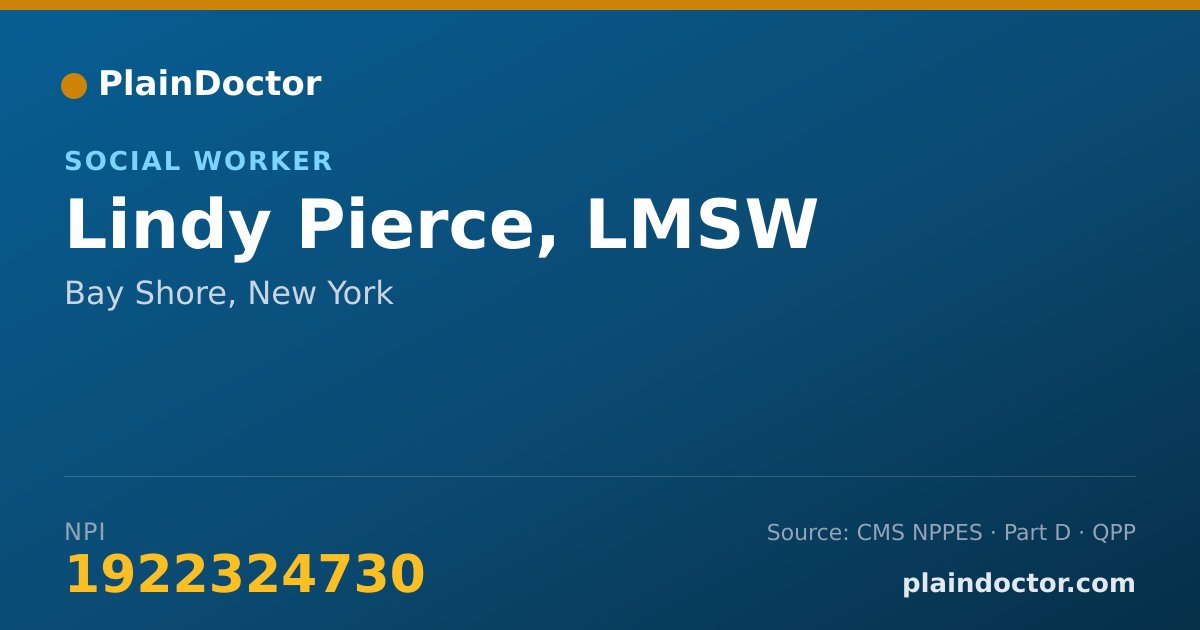 Shareable card for Lindy Pierce, LMSW - Social Worker, Bay Shore, NY