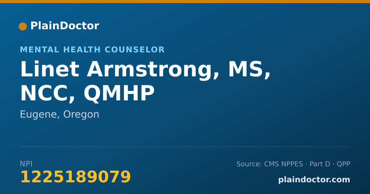 Shareable card for Linet Armstrong, MS, NCC, QMHP - Mental Health Counselor, Eugene, OR