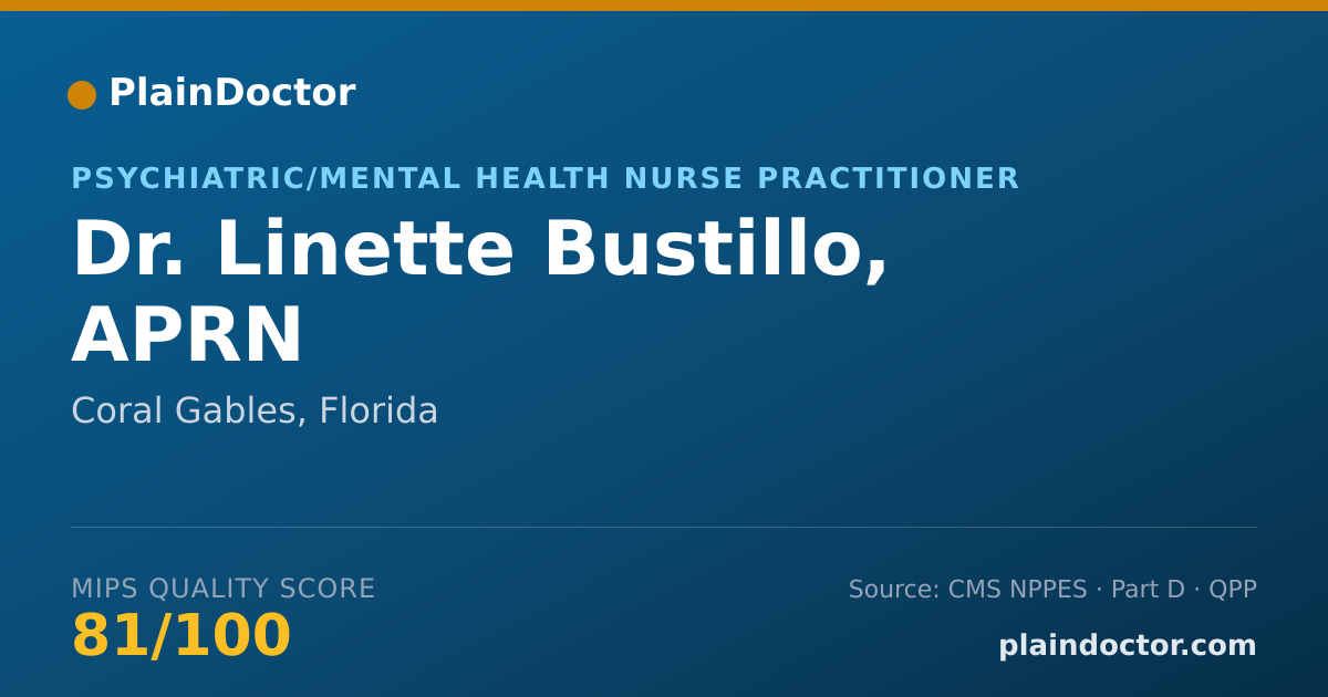 Shareable card for Linette Bustillo, APRN - Psychiatric/Mental Health Nurse Practitioner, Coral Gables, FL