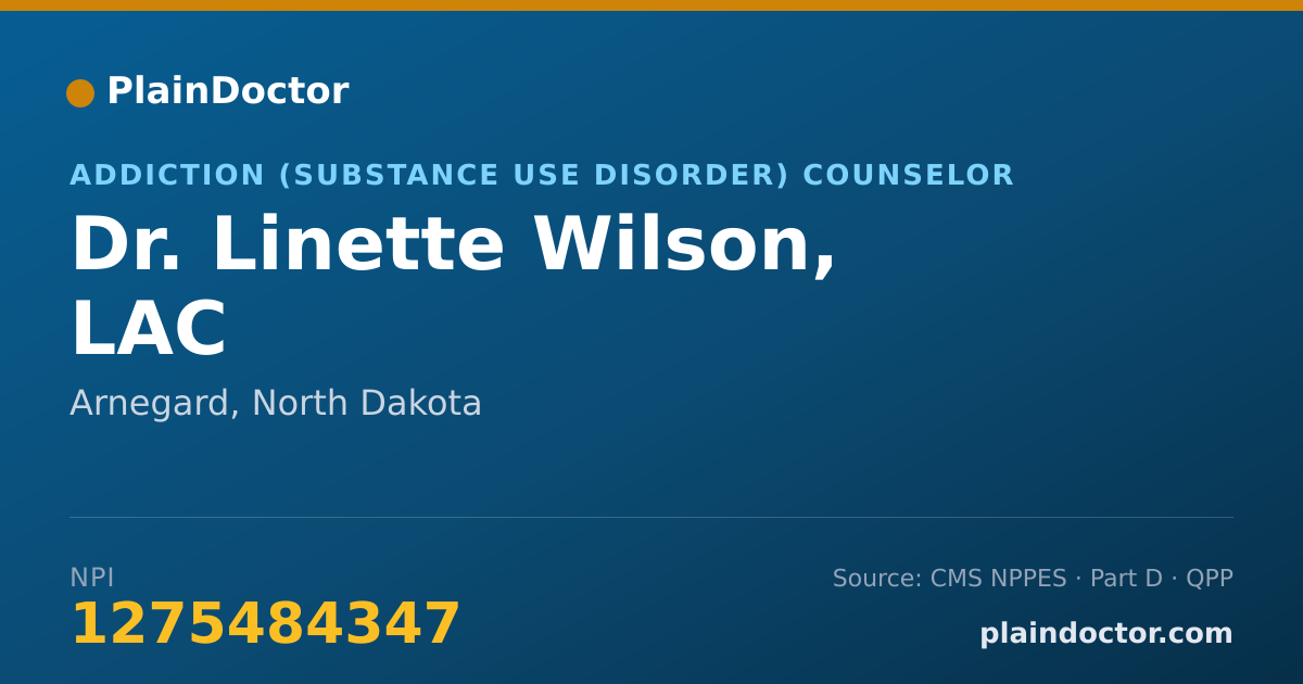 Shareable card for Linette Wilson, LAC - Addiction (Substance Use Disorder) Counselor, Arnegard, ND