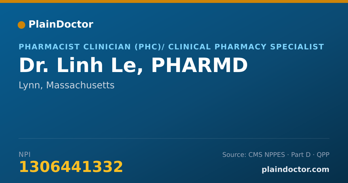Shareable card for Linh Le, PHARMD - Pharmacist Clinician (PhC)/ Clinical Pharmacy Specialist, Lynn, MA