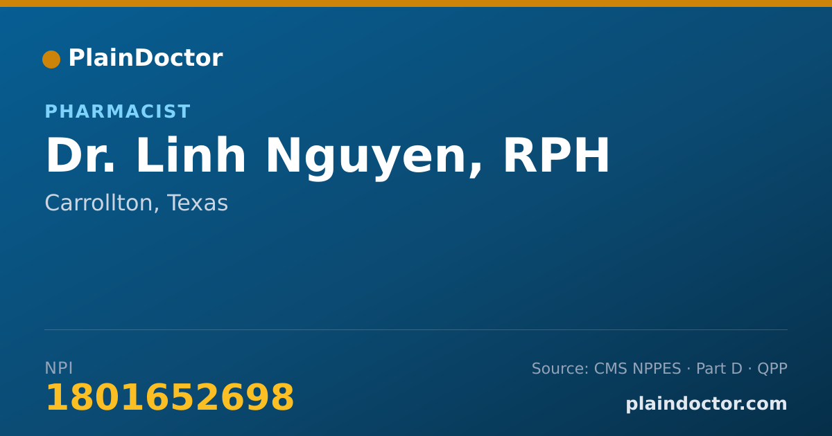 Shareable card for Linh Nguyen, RPH - Pharmacist, Carrollton, TX