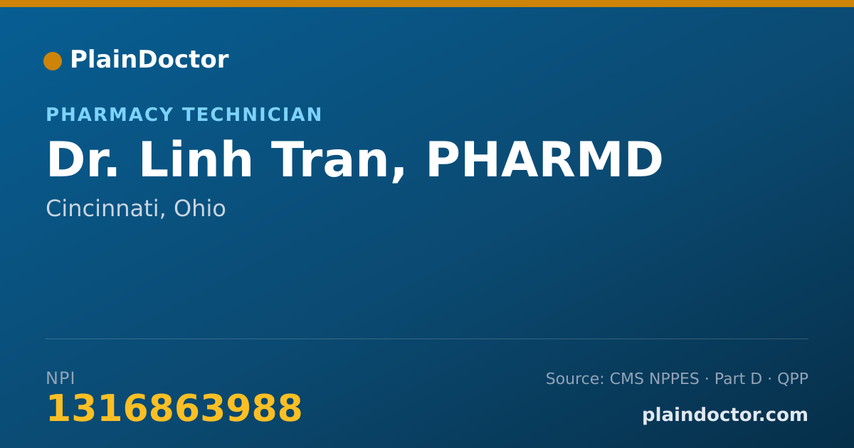 Shareable card for Linh Tran, PHARMD - Pharmacy Technician, Cincinnati, OH