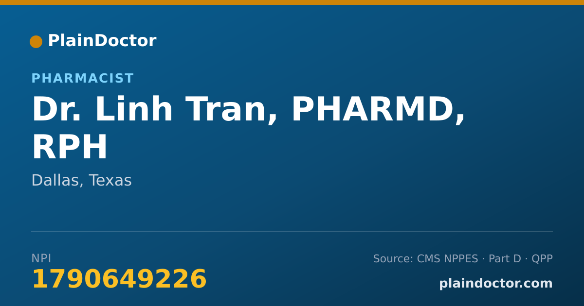 Shareable card for Linh Tran, PHARMD, RPH - Pharmacist, Dallas, TX