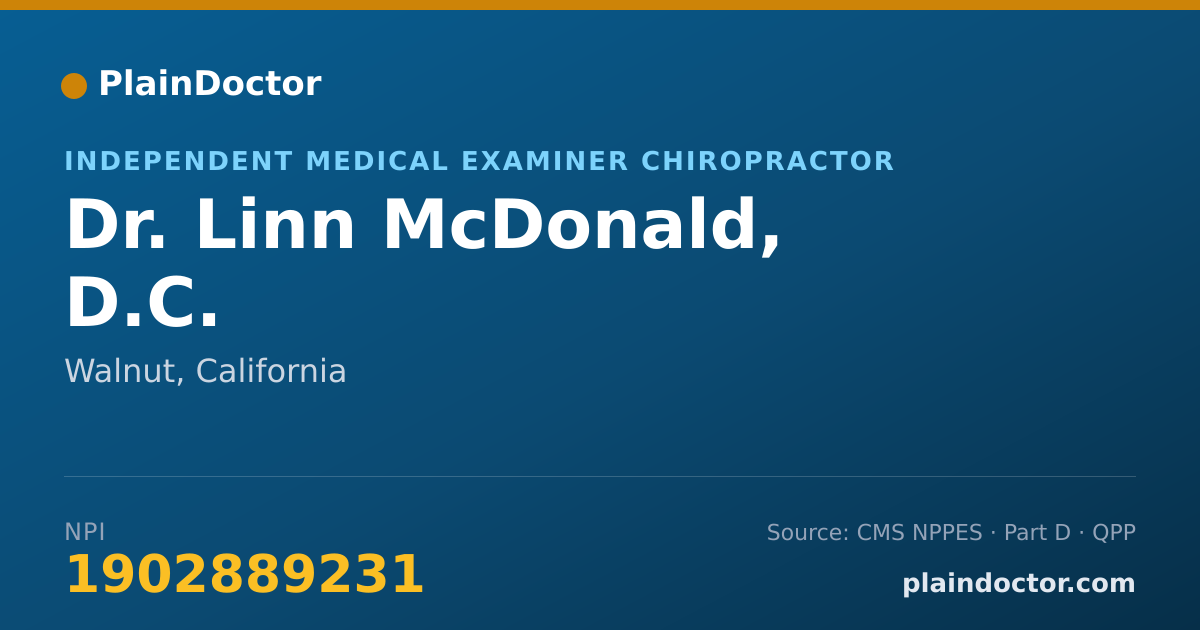 Shareable card for Linn McDonald, D.C. - Independent Medical Examiner Chiropractor, Walnut, CA