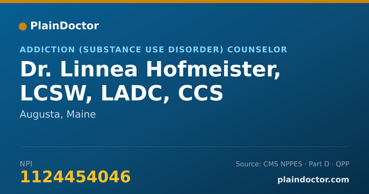 Shareable card for Linnea Hofmeister, LCSW, LADC, CCS - Addiction (Substance Use Disorder) Counselor, Augusta, ME
