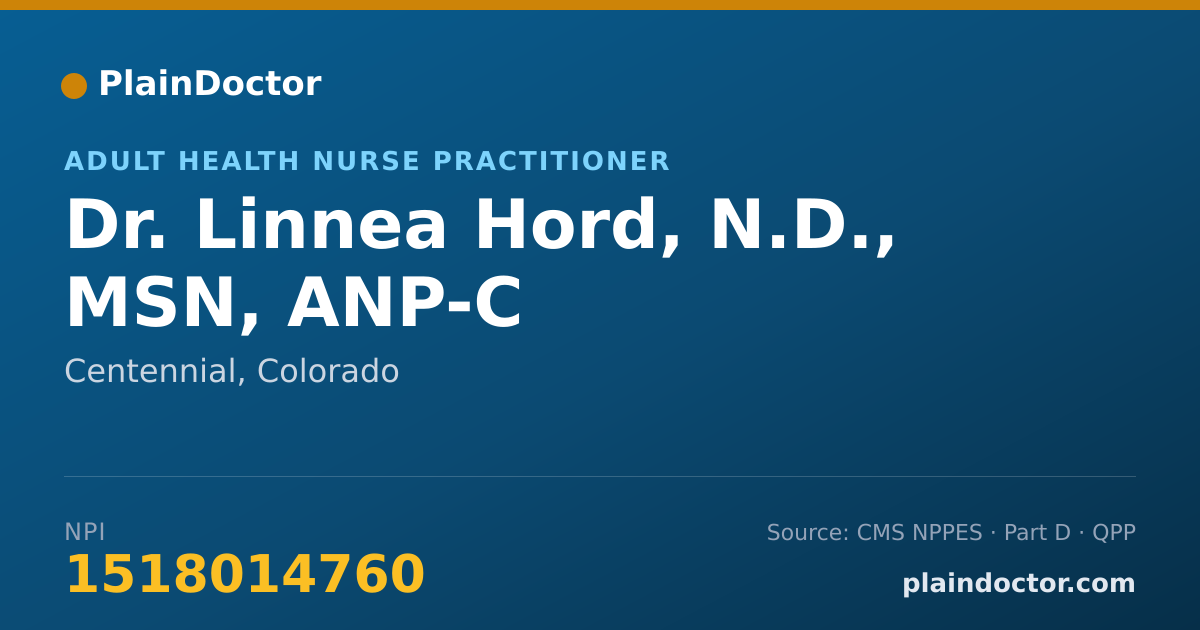Shareable card for Linnea Hord, N.D., MSN, ANP-C - Adult Health Nurse Practitioner, Centennial, CO