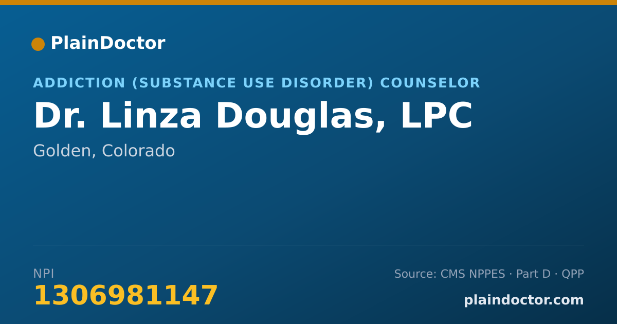 Shareable card for Linza Douglas, LPC - Addiction (Substance Use Disorder) Counselor, Golden, CO