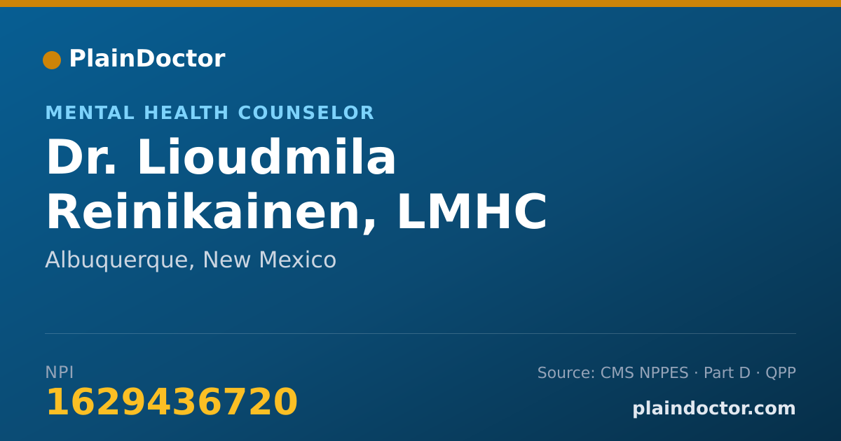 Shareable card for Lioudmila Reinikainen, LMHC - Mental Health Counselor, Albuquerque, NM
