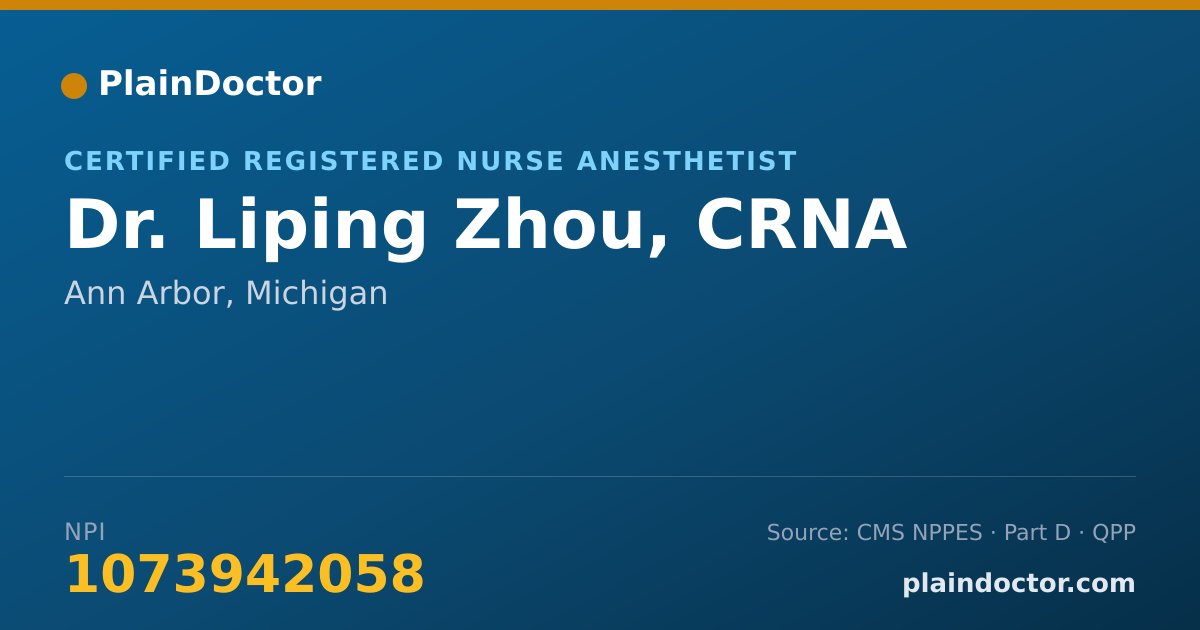 Shareable card for Liping Zhou, CRNA - Certified Registered Nurse Anesthetist, Ann Arbor, MI
