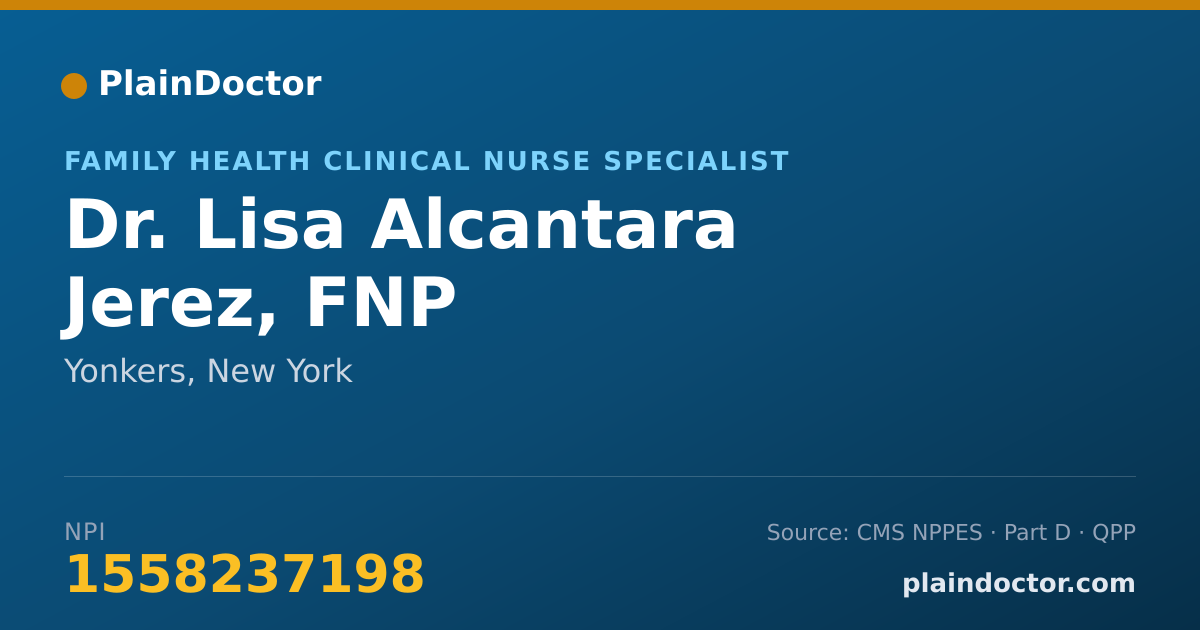 Shareable card for Lisa Alcantara Jerez, FNP - Family Health Clinical Nurse Specialist, Yonkers, NY