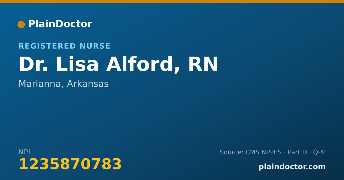 Shareable card for Lisa Alford, RN - Registered Nurse, Marianna, AR