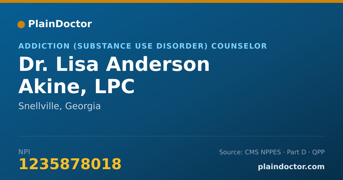 Shareable card for Lisa Anderson Akine, LPC - Addiction (Substance Use Disorder) Counselor, Snellville, GA