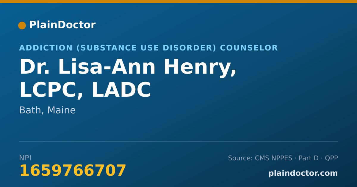 Shareable card for Lisa-Ann Henry, LCPC, LADC - Addiction (Substance Use Disorder) Counselor, Bath, ME