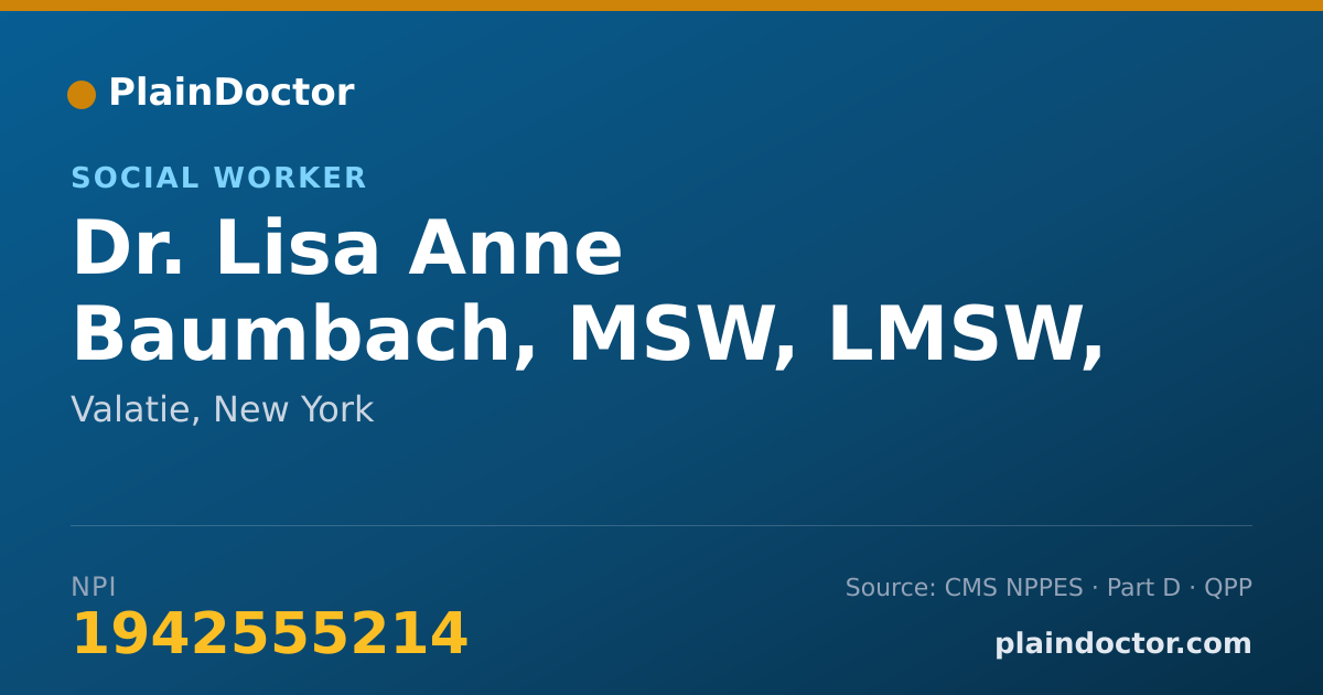 Shareable card for Lisa Anne Baumbach, MSW, LMSW, LCSW - Social Worker, Valatie, NY