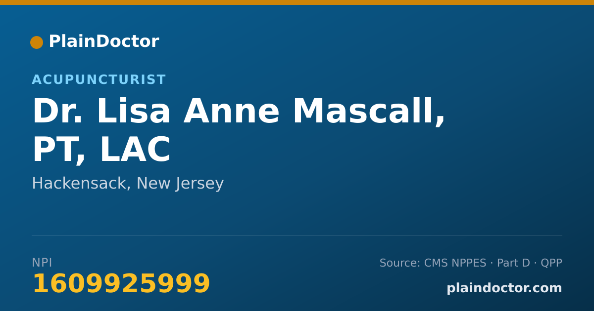 Shareable card for Lisa Anne Mascall, PT, LAC - Acupuncturist, Hackensack, NJ