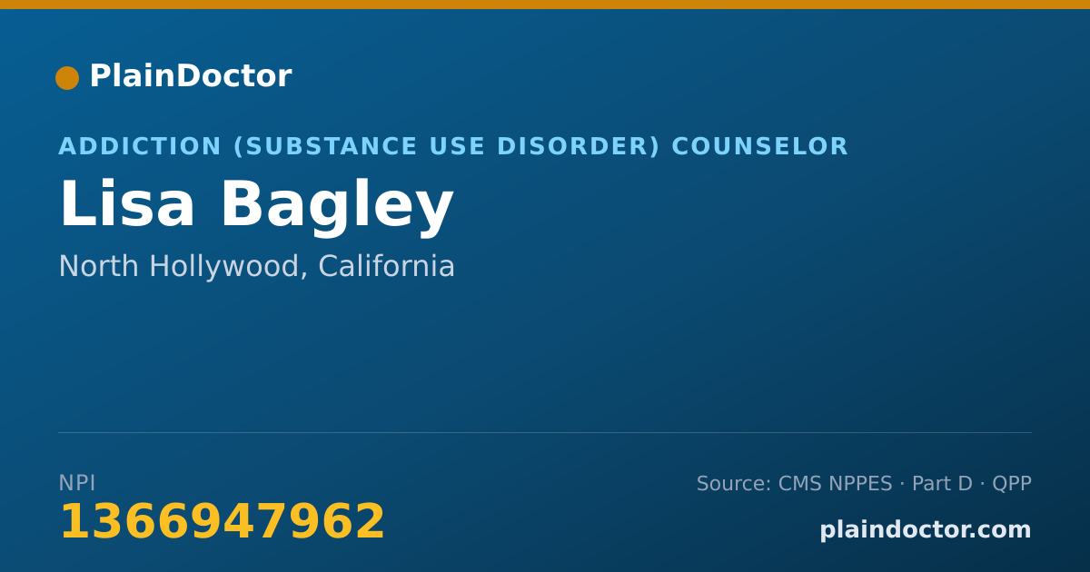 Shareable card for Lisa Bagley - Addiction (Substance Use Disorder) Counselor, North Hollywood, CA