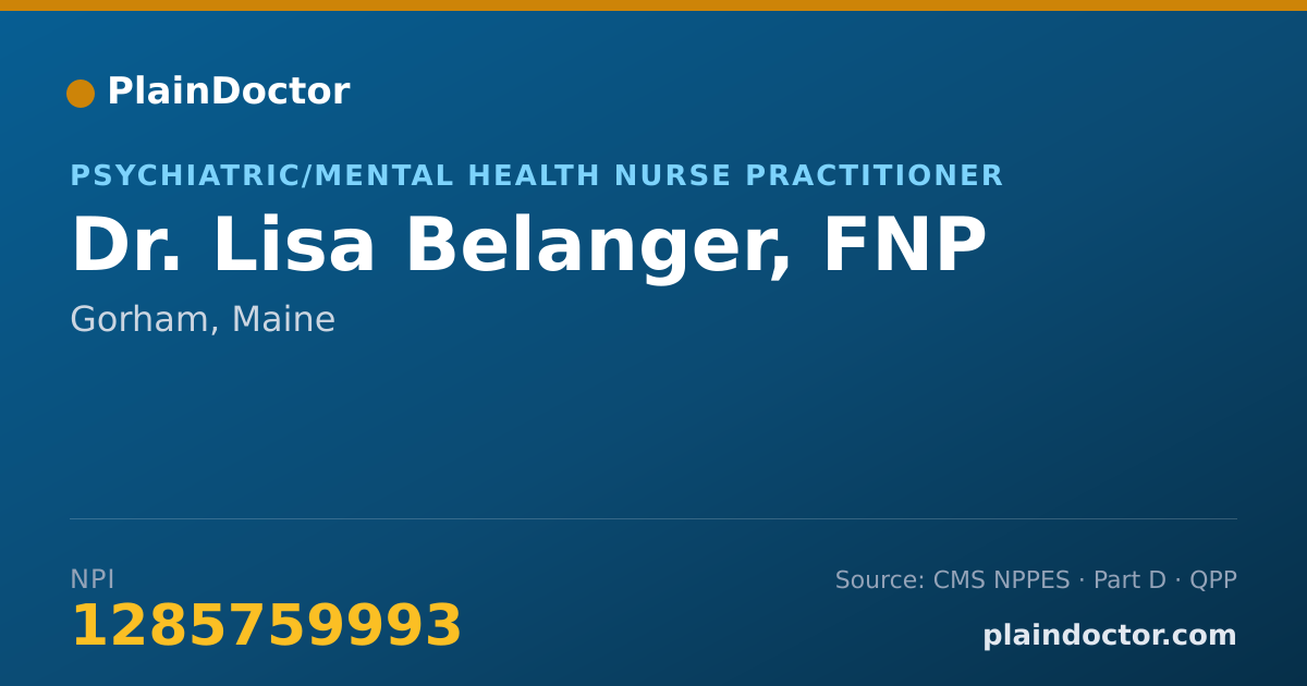Shareable card for Lisa Belanger, FNP - Psychiatric/Mental Health Nurse Practitioner, Gorham, ME
