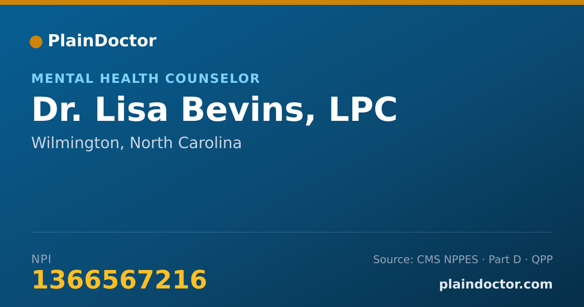 Shareable card for Lisa Bevins, LPC - Mental Health Counselor, Wilmington, NC