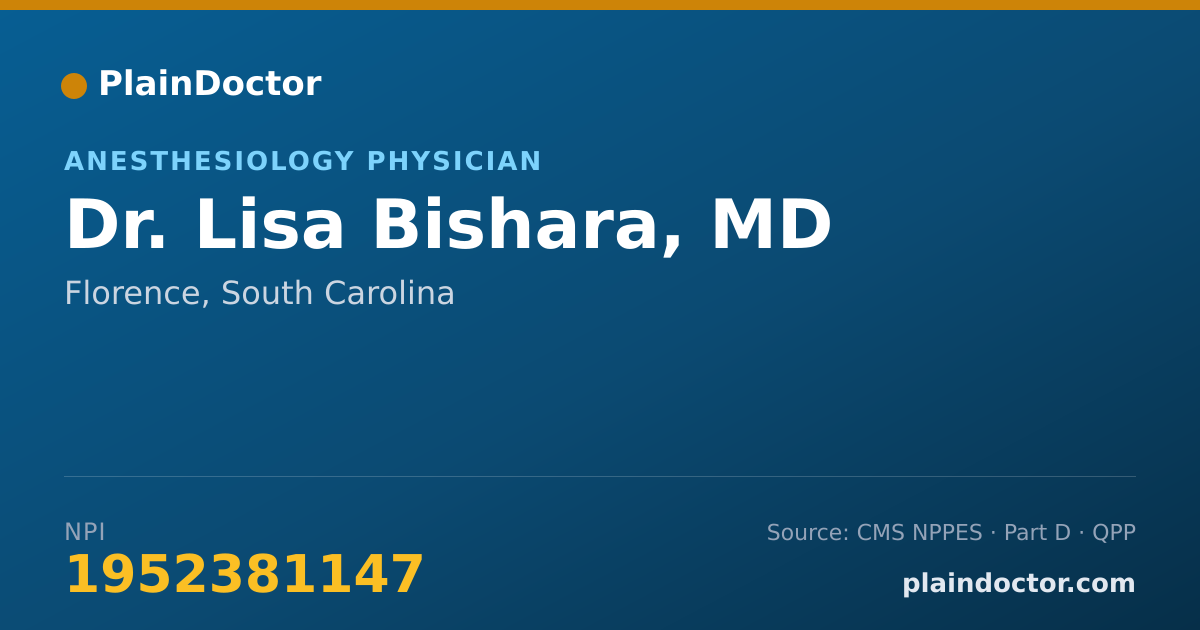 Shareable card for Lisa Bishara, MD - Anesthesiology Physician, Florence, SC