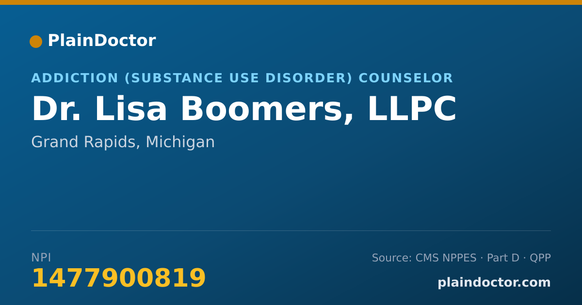 Shareable card for Lisa Boomers, LLPC - Addiction (Substance Use Disorder) Counselor, Grand Rapids, MI