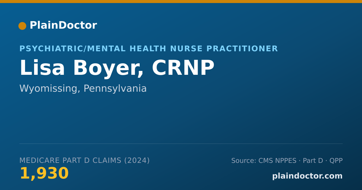 Shareable card for Lisa Boyer, CRNP - Psychiatric/Mental Health Nurse Practitioner, Wyomissing, PA