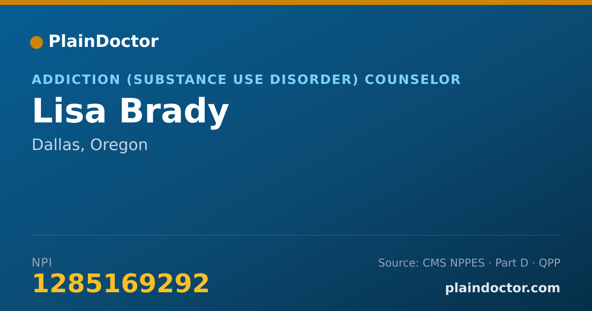 Shareable card for Lisa Brady - Addiction (Substance Use Disorder) Counselor, Dallas, OR