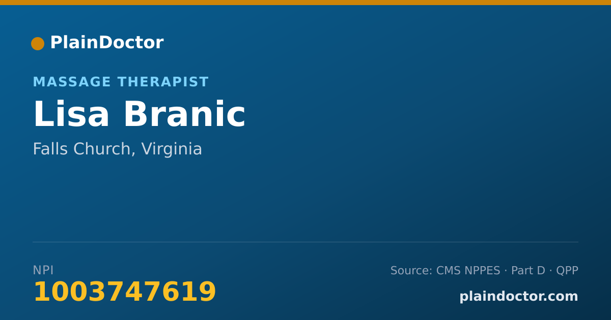 Shareable card for Lisa Branic - Massage Therapist, Falls Church, VA