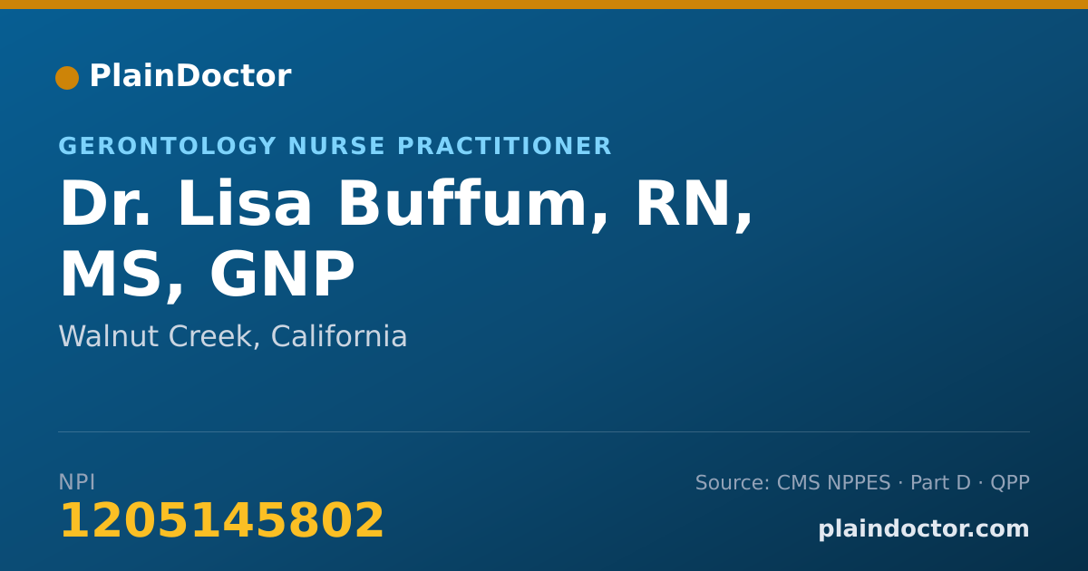 Shareable card for Lisa Buffum, RN, MS, GNP - Gerontology Nurse Practitioner, Walnut Creek, CA