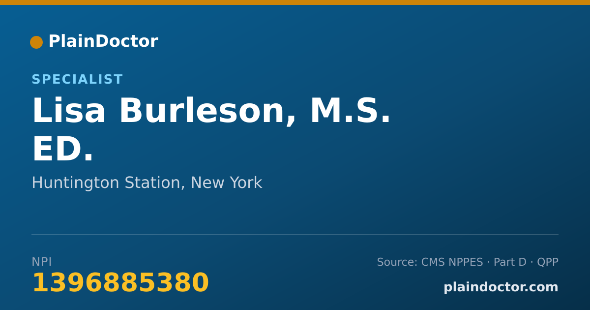 Shareable card for Lisa Burleson, M.S. ED. - Specialist, Huntington Station, NY
