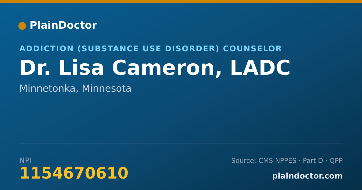 Shareable card for Lisa Cameron, LADC - Addiction (Substance Use Disorder) Counselor, Minnetonka, MN