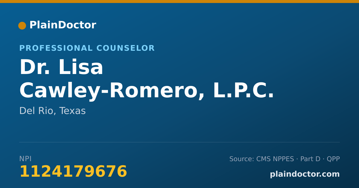 Shareable card for Lisa Cawley-Romero, L.P.C. & L.M.F.T. - Professional Counselor, Del Rio, TX