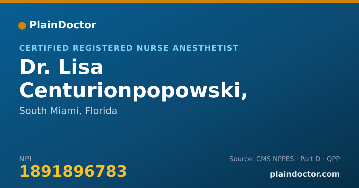 Shareable card for Lisa Centurionpopowski, CRNA - Certified Registered Nurse Anesthetist, South Miami, FL