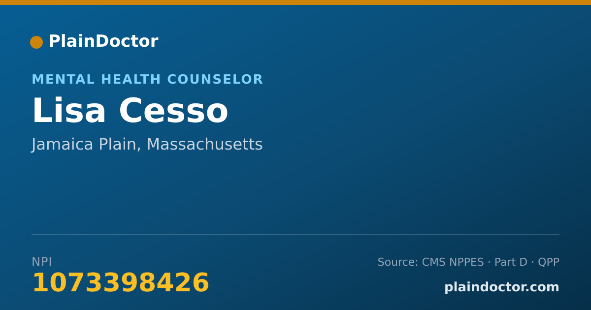 Shareable card for Lisa Cesso - Mental Health Counselor, Jamaica Plain, MA