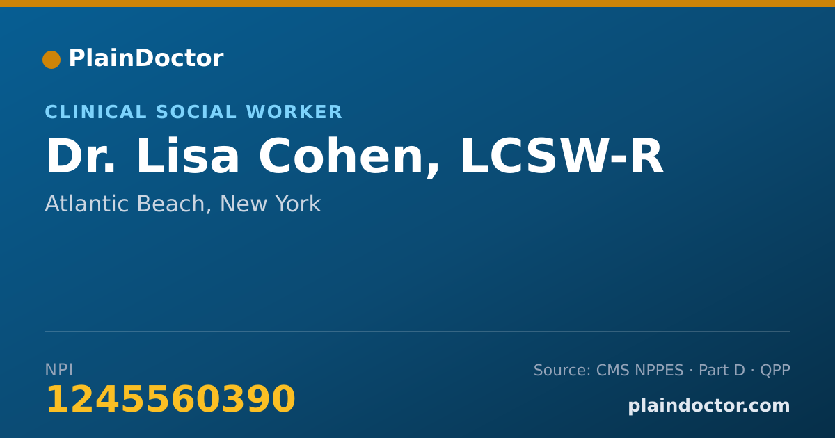Shareable card for Lisa Cohen, LCSW-R - Clinical Social Worker, Atlantic Beach, NY