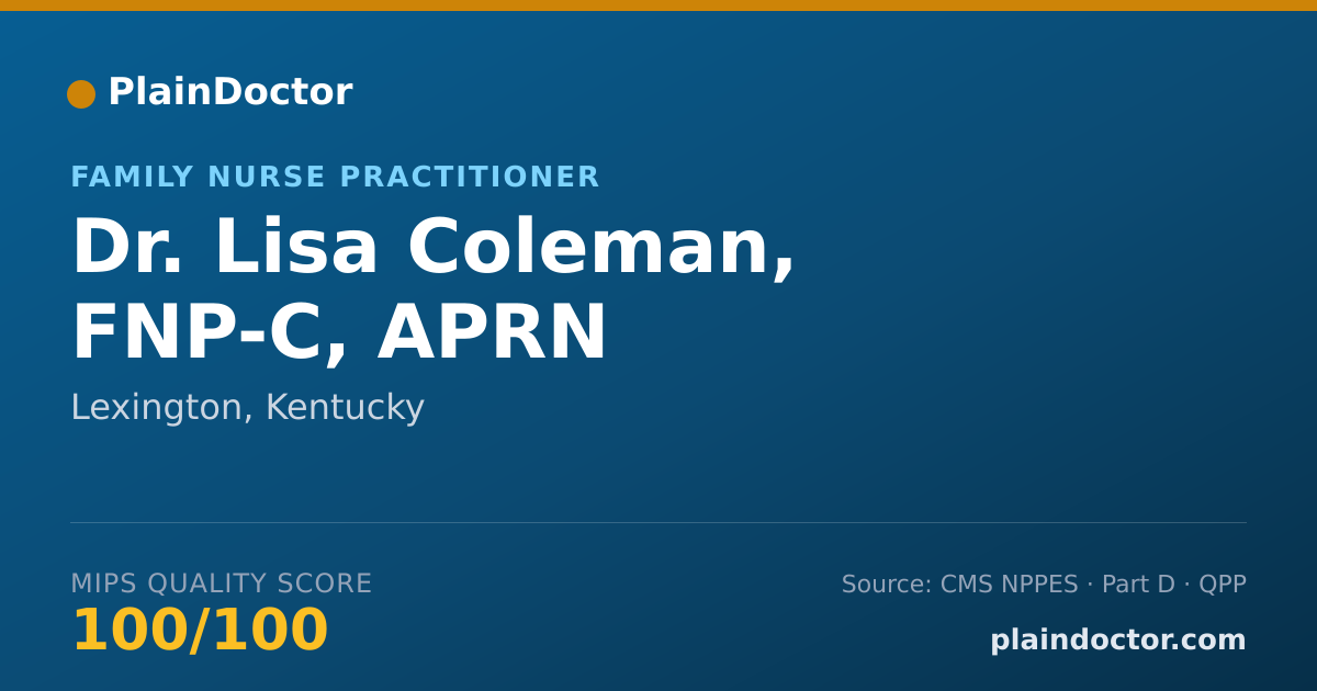 Shareable card for Lisa Coleman, FNP-C, APRN - Family Nurse Practitioner, Lexington, KY