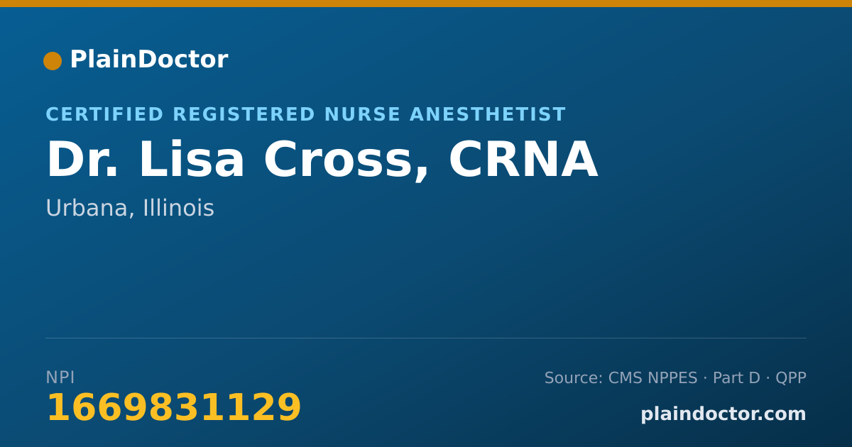 Shareable card for Lisa Cross, CRNA - Certified Registered Nurse Anesthetist, Urbana, IL