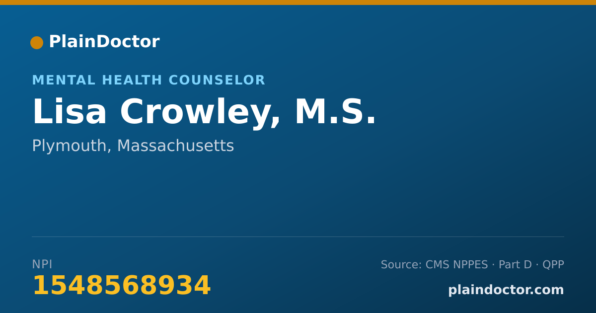 Shareable card for Lisa Crowley, M.S. - Mental Health Counselor, Plymouth, MA