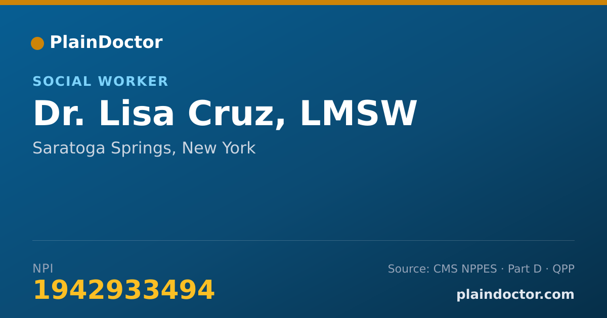 Shareable card for Lisa Cruz, LMSW - Social Worker, Saratoga Springs, NY