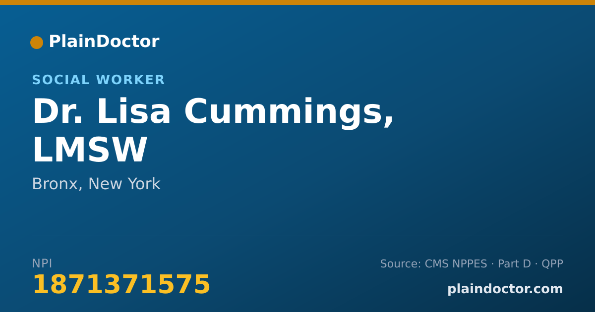 Shareable card for Lisa Cummings, LMSW - Social Worker, Bronx, NY