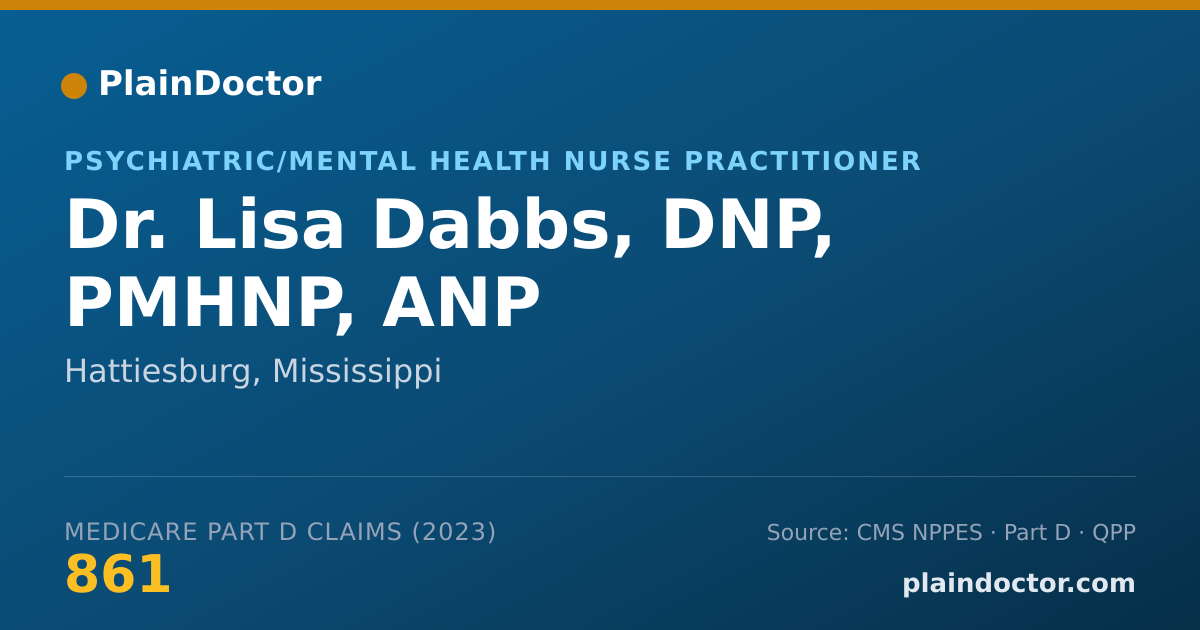 Shareable card for Lisa Dabbs, DNP, PMHNP, ANP - Psychiatric/Mental Health Nurse Practitioner, Hattiesburg, MS