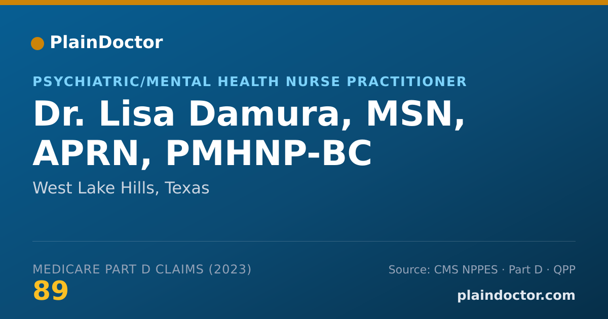 Shareable card for Lisa Damura, MSN, APRN, PMHNP-BC - Psychiatric/Mental Health Nurse Practitioner, West Lake Hills, TX