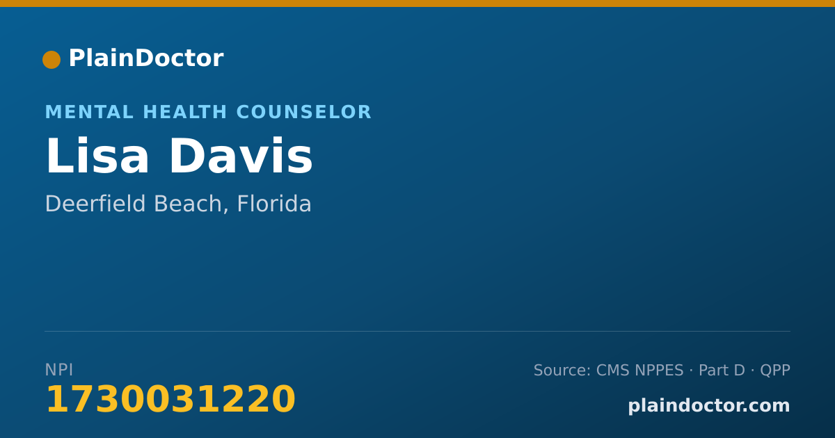 Shareable card for Lisa Davis - Mental Health Counselor, Deerfield Beach, FL